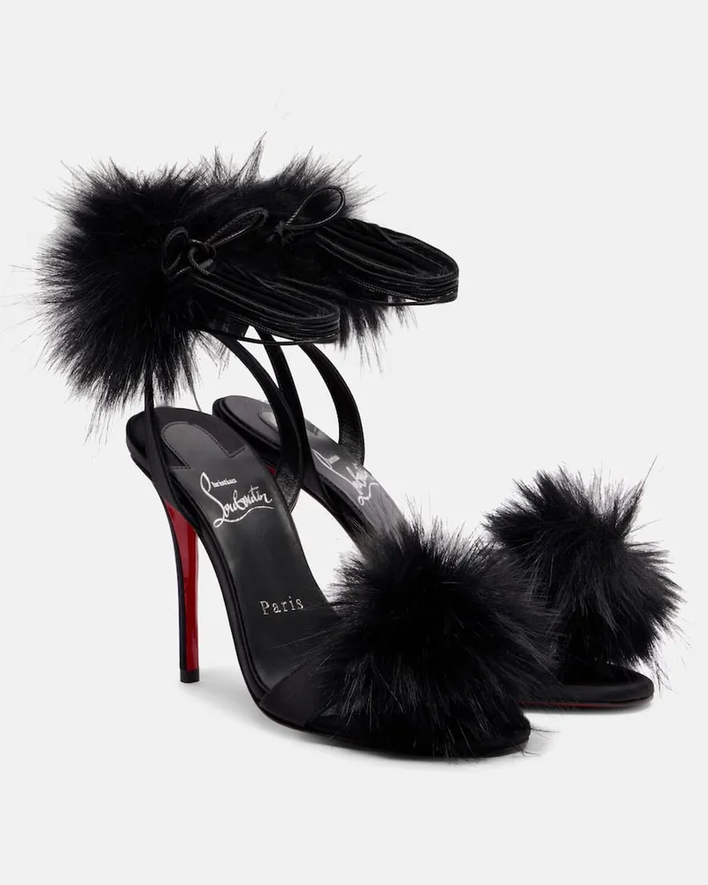 Christian Louboutin Sandalen Patapompom 100 aus Satin Schwarz