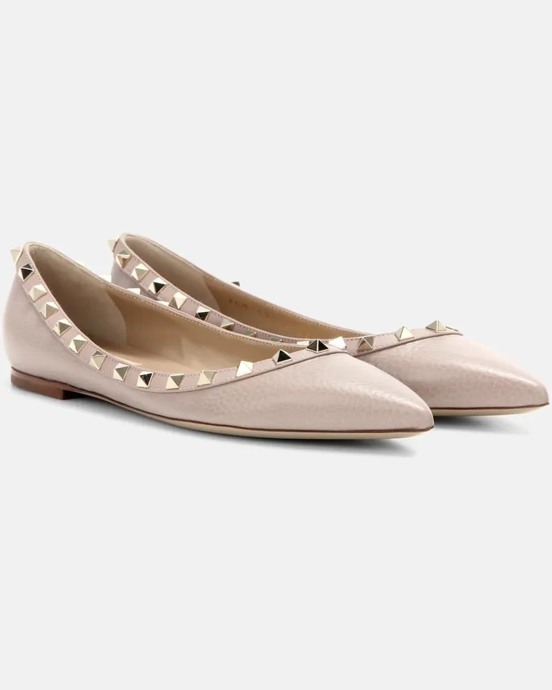 Valentino Garavani Ballerinas Rockstud aus Leder Nude