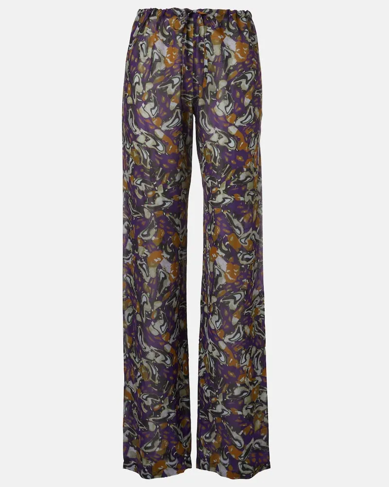 Dries van Noten Bedruckte Hose mit weitem Bein Violett