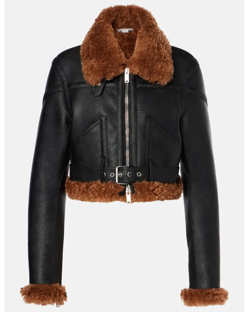 Stella McCartney Cropped-Bikerjacke aus Lederimitat Schwarz