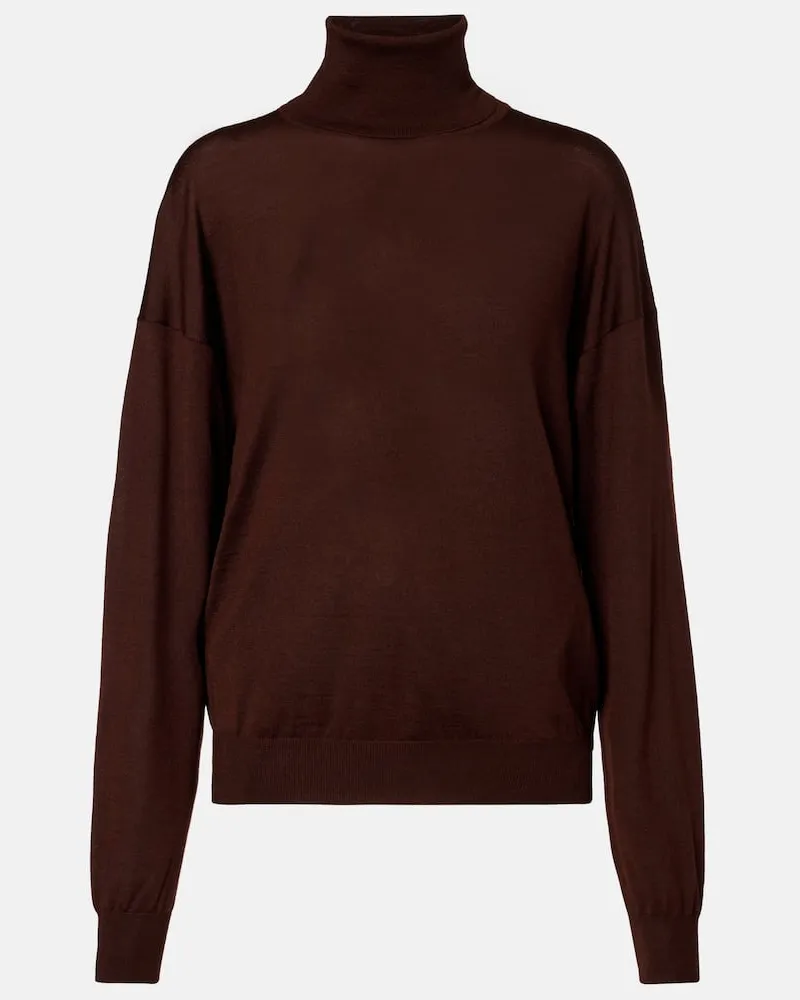 Saint Laurent Rollkragenpullover aus Wolle, Kaschmir und Seide Braun