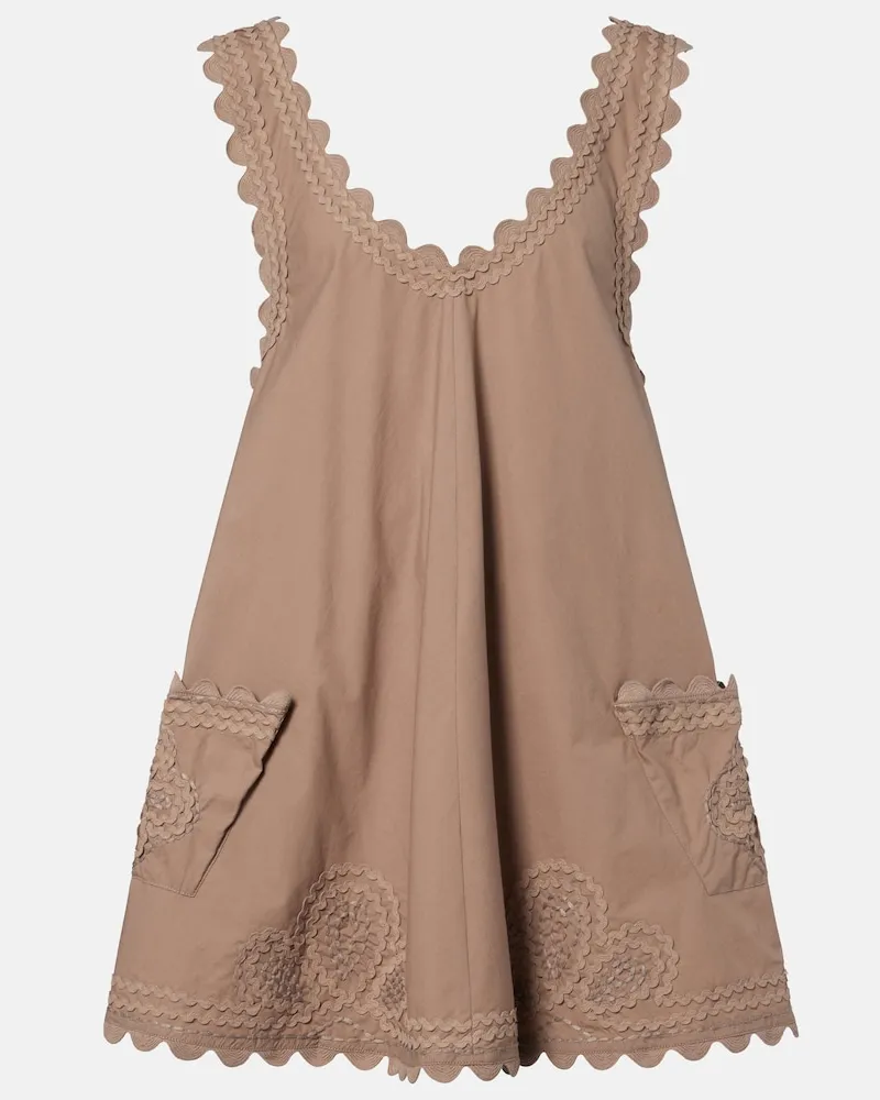Juliet Dunn Besticktes Minikleid aus Baumwolle Braun
