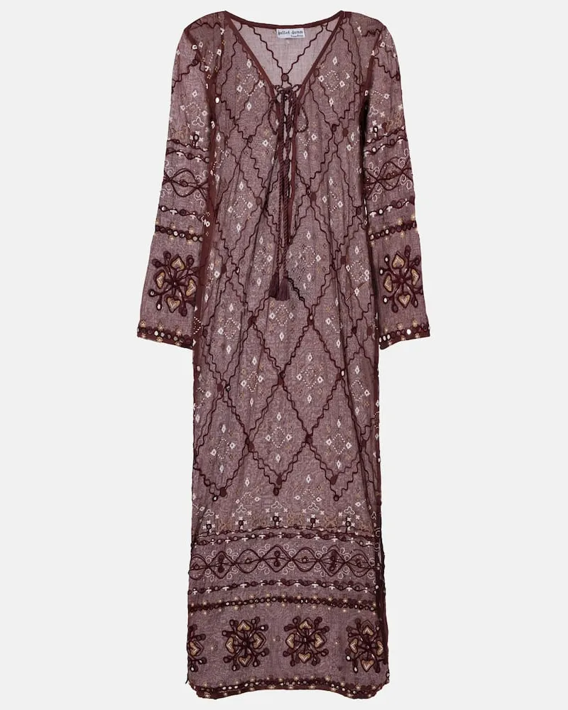 Juliet Dunn Bestickter Kaftan aus Baumwolle Burgunderrot