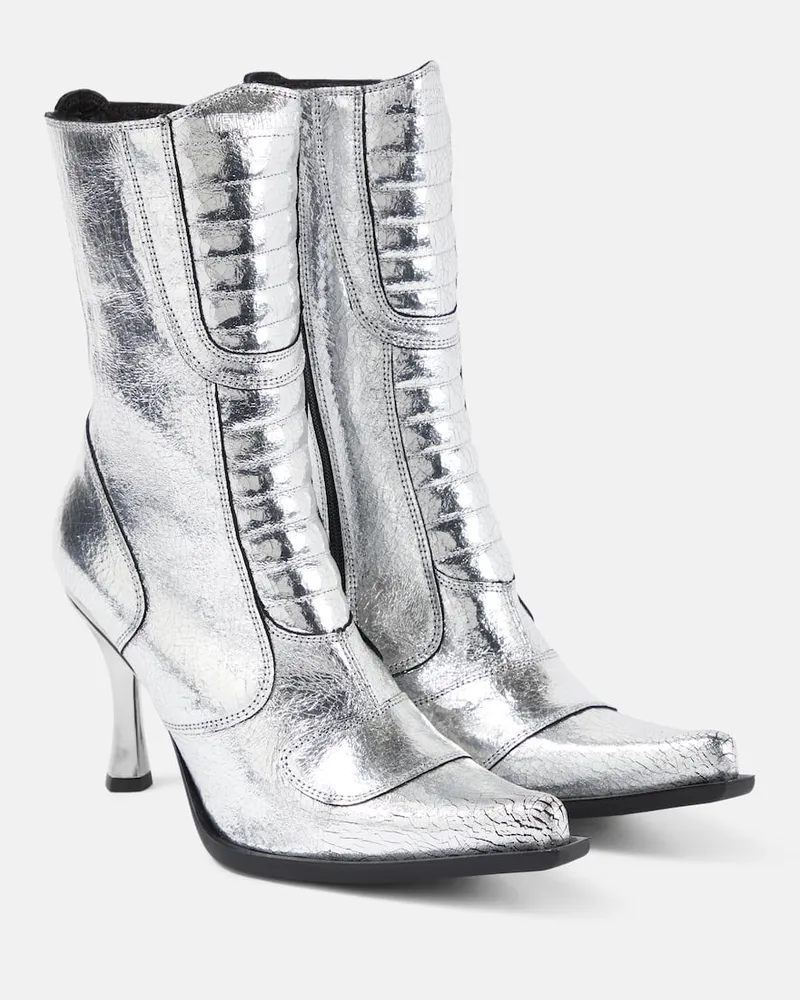VETEMENTS Ankle Boots aus Metallic-Leder Silber