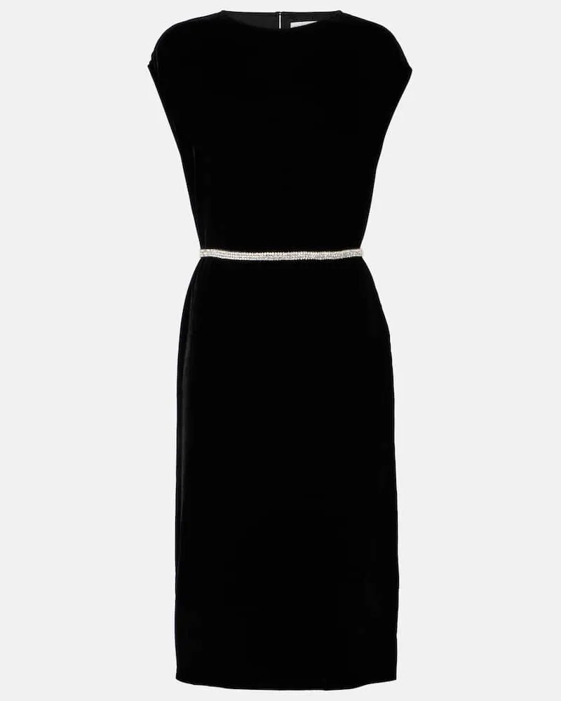 Velvet Midikleid aus Samt mit Kristallen Schwarz