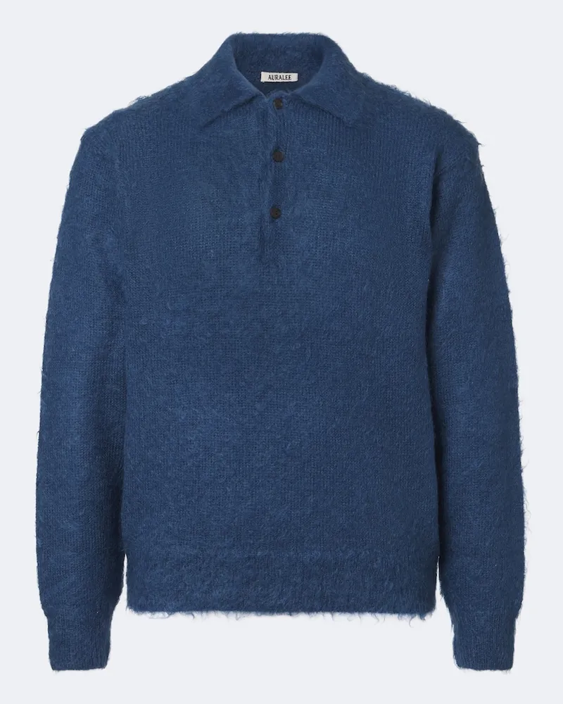 AURALEE Polopullover aus Mohair und Wolle Blau