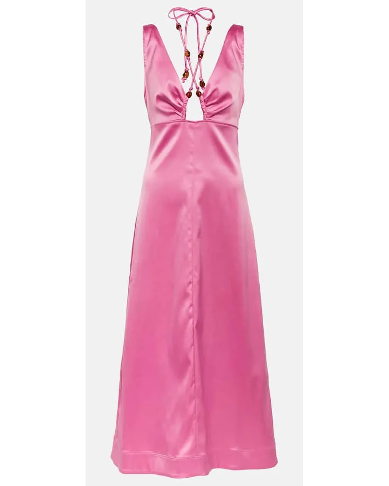 Ganni Midikleid aus Satin Pink
