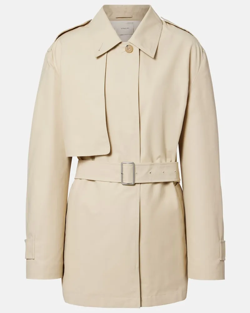 Vince Cropped-Bikerjacke aus einem Baumwollgemisch Beige