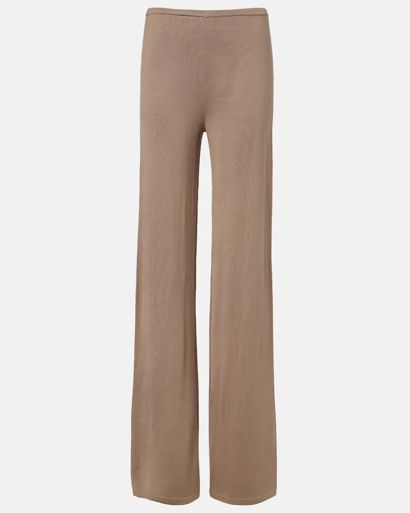 Aya Muse Gerade High-Rise-Hose Esme aus einem Seidengemisch Beige