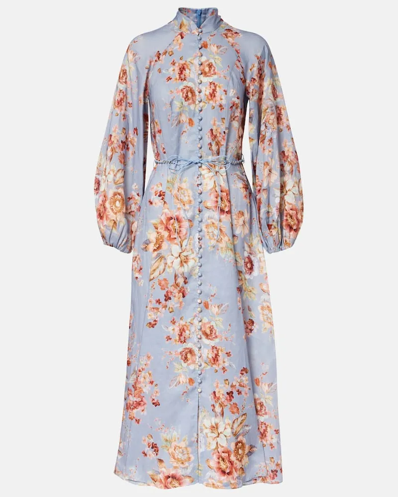 Zimmermann Midikleid Awaken aus Leinen Blau