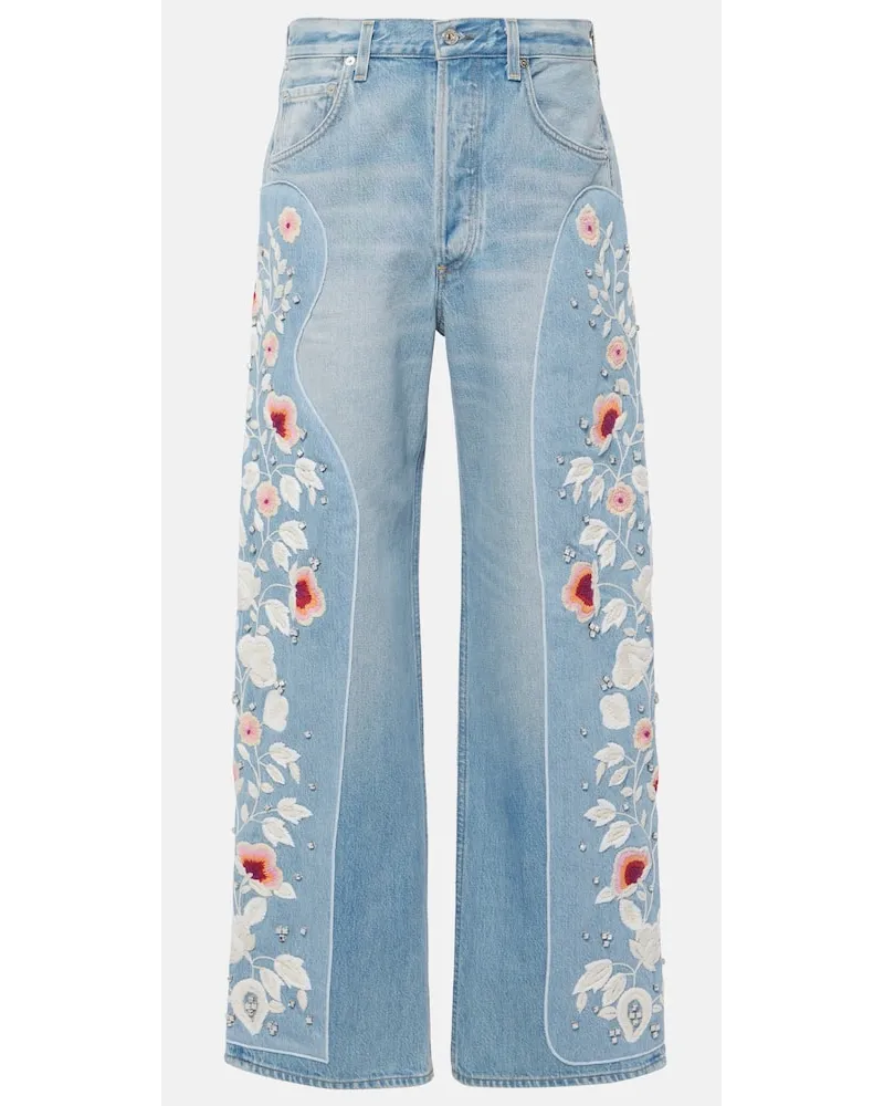 Citizens of humanity Bestickte High-Rise Wide-Leg Jeans Ayla Blau