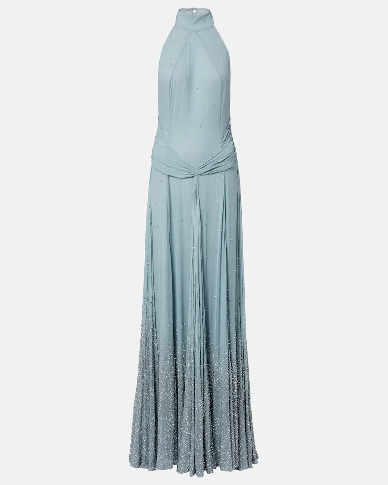The New Arrivals Ilkyaz Ozel Verzierte Robe Halo aus Seide Blau