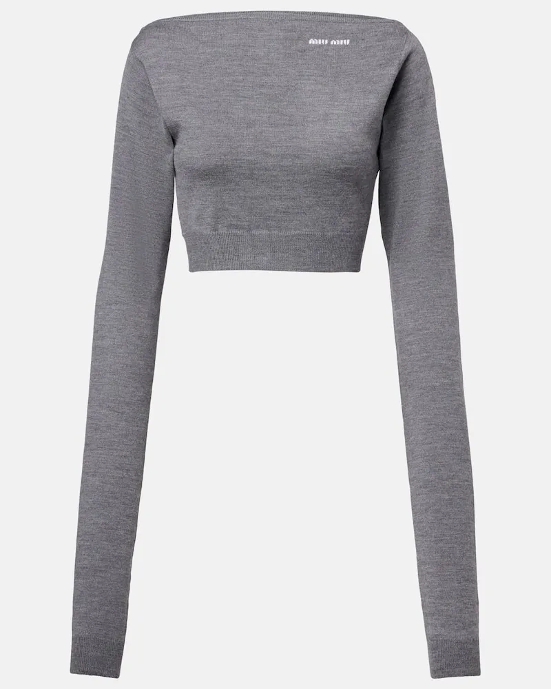 Miu Miu Cropped-Pullover aus Wolle Grau