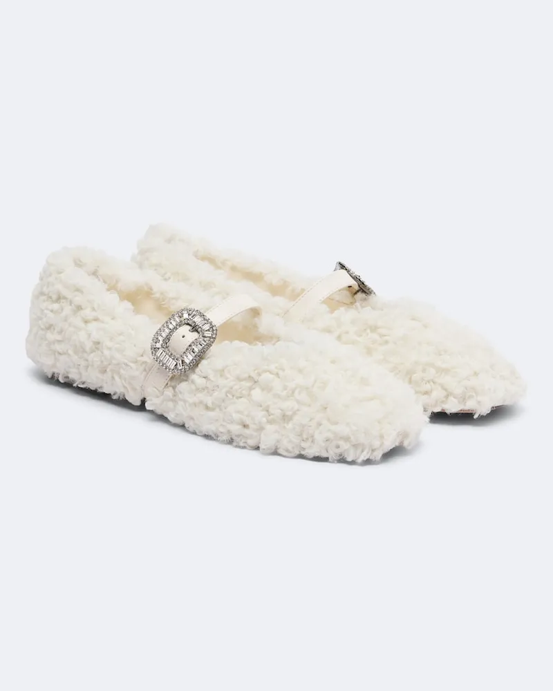 Roger Vivier Mary-Jane-Ballerinas Pilgrim Strass aus Shearling Weiß