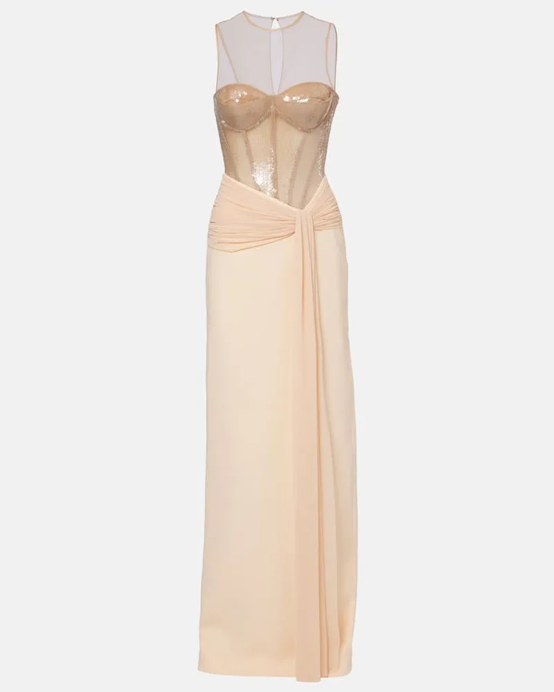 David Koma Robe aus Cady und Mesh mit Pailletten Nude