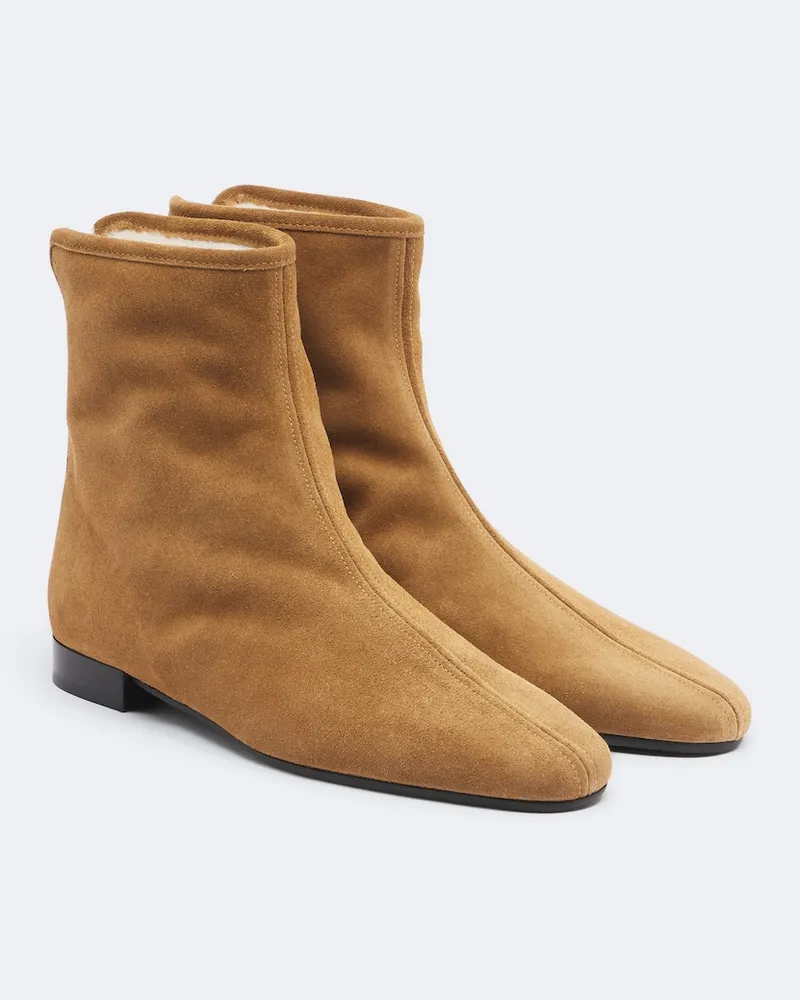 Totême Ankle Boots aus Veloursleder mit Shearling Braun