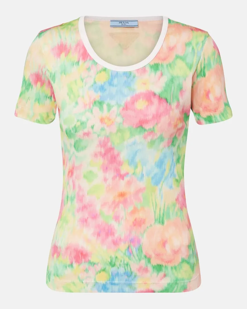 Prada Bedrucktes T-Shirt aus Baumwolle Grün