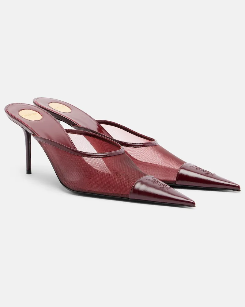 Saint Laurent Mules Renée aus Mesh und Leder Rot