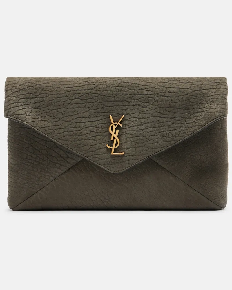 Saint Laurent Clutch Cassandre Large aus Leder Grau