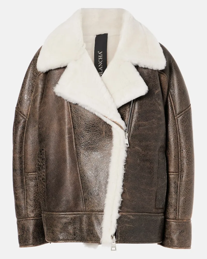BLANCHA Oversize-Jacke aus Leder mit Shearling Weiß