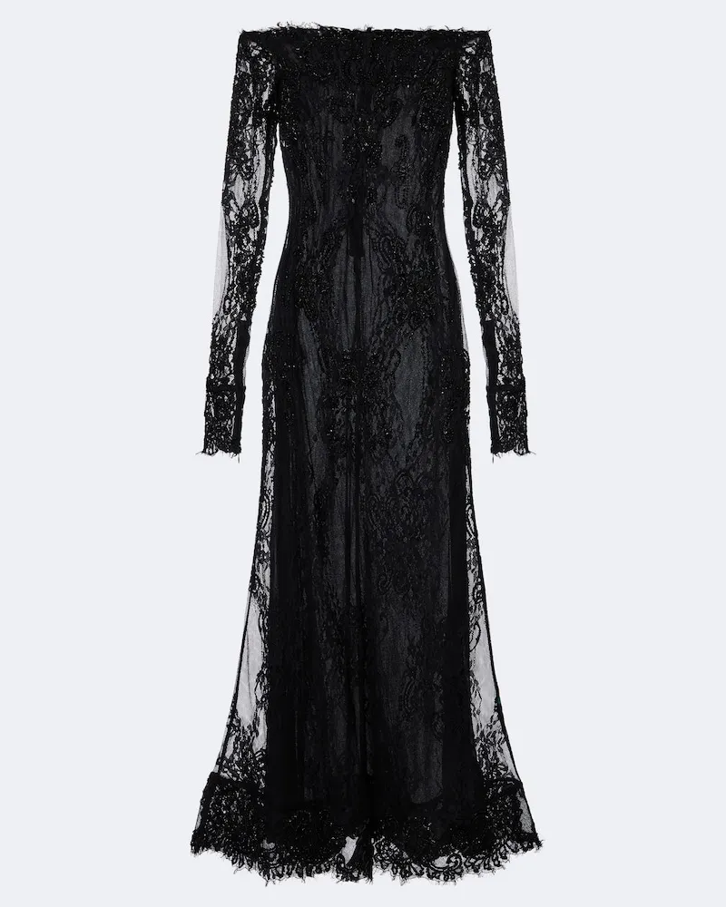Blumarine Verziertes Cocktailkleid aus Spitze Schwarz