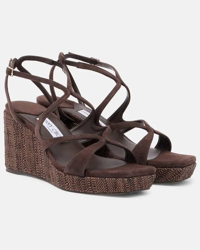 Jimmy Choo Wedge-Sandalen Ayla aus Veloursleder Braun