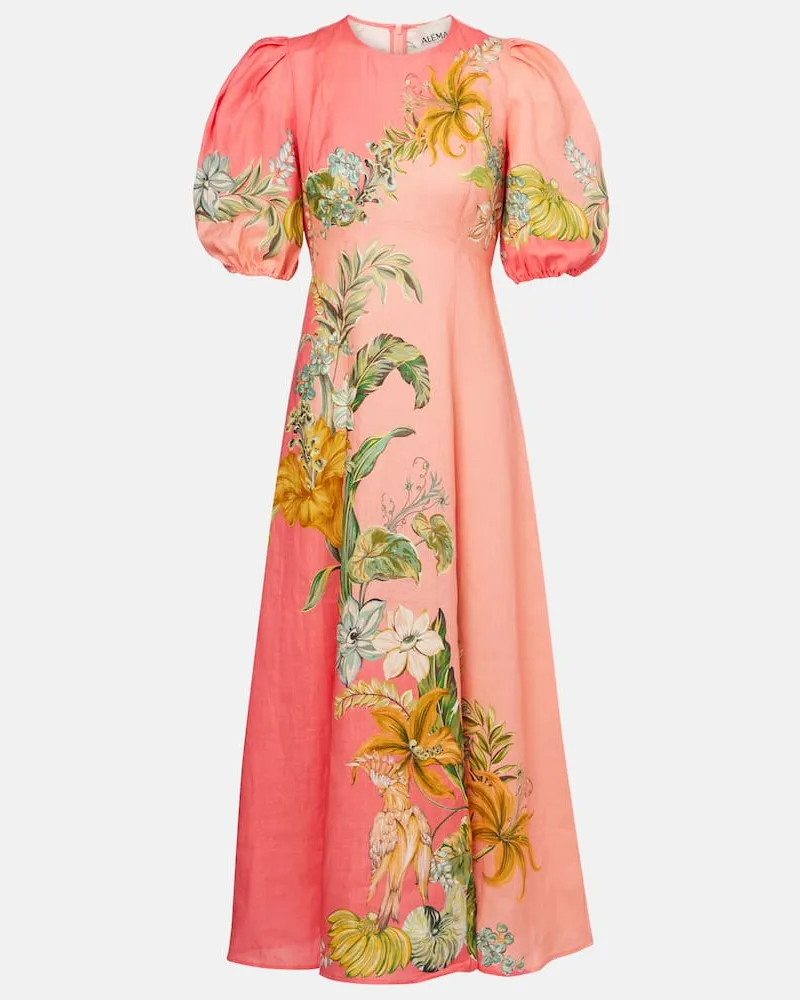 ALEMAIS Alémais Bedrucktes Maxikleid Anika aus Leinen Rosa