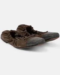 Brunello Cucinelli Verzierte Ballerinas aus Veloursleder Beige