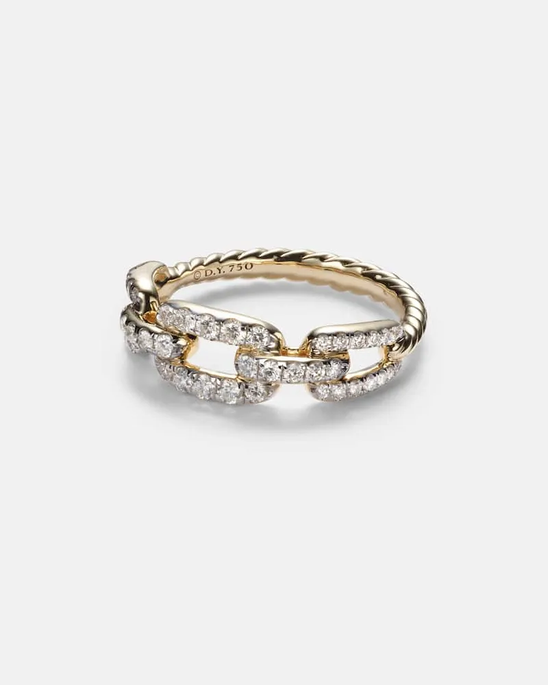 David Yurman Ring Stax Chain Link aus 18kt Gelbgold mit Diamanten Gold