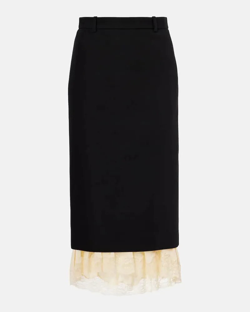 Balenciaga Midirock aus Wolle mit Spitze Schwarz