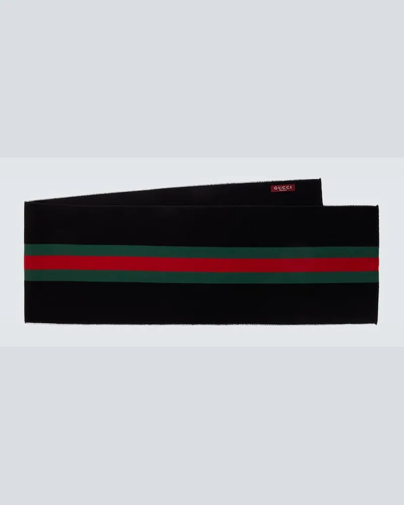 Gucci Schal Web Stripe aus Wolle und Seide Schwarz
