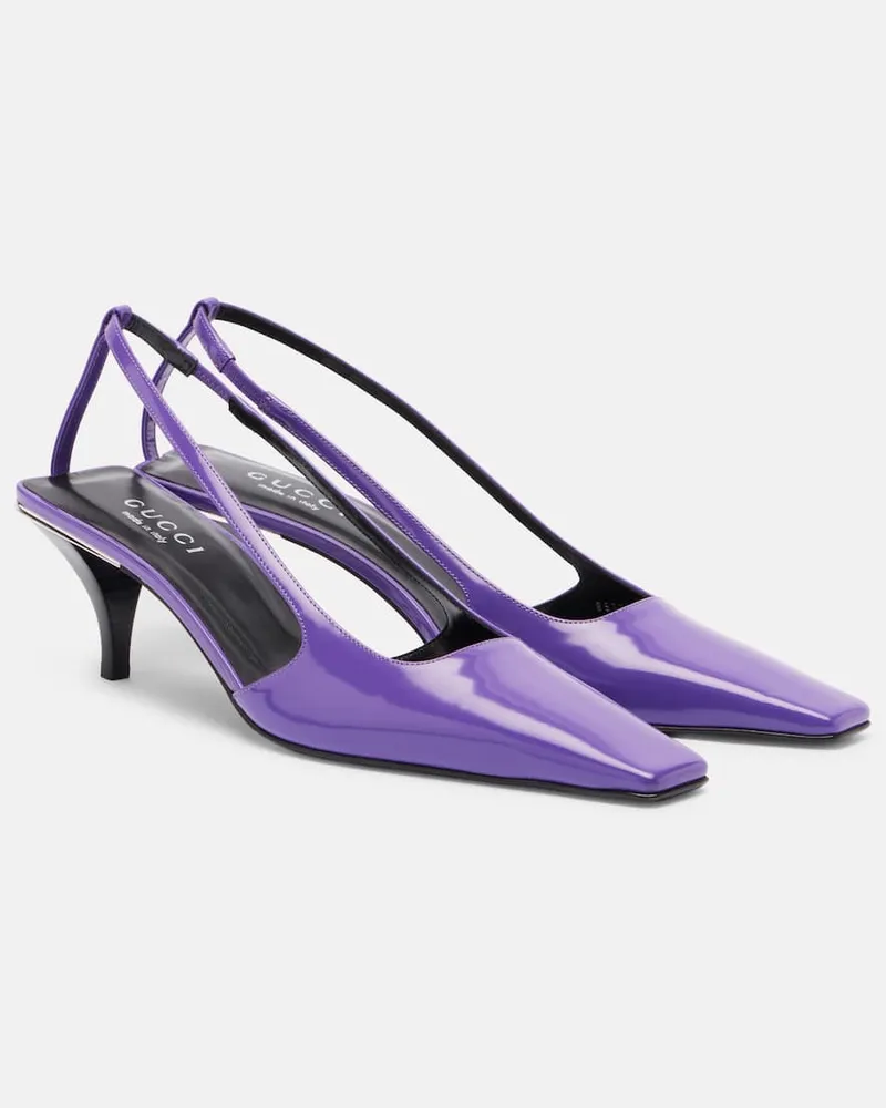 Gucci Verzierte Slingback-Pumps aus Leder Lila