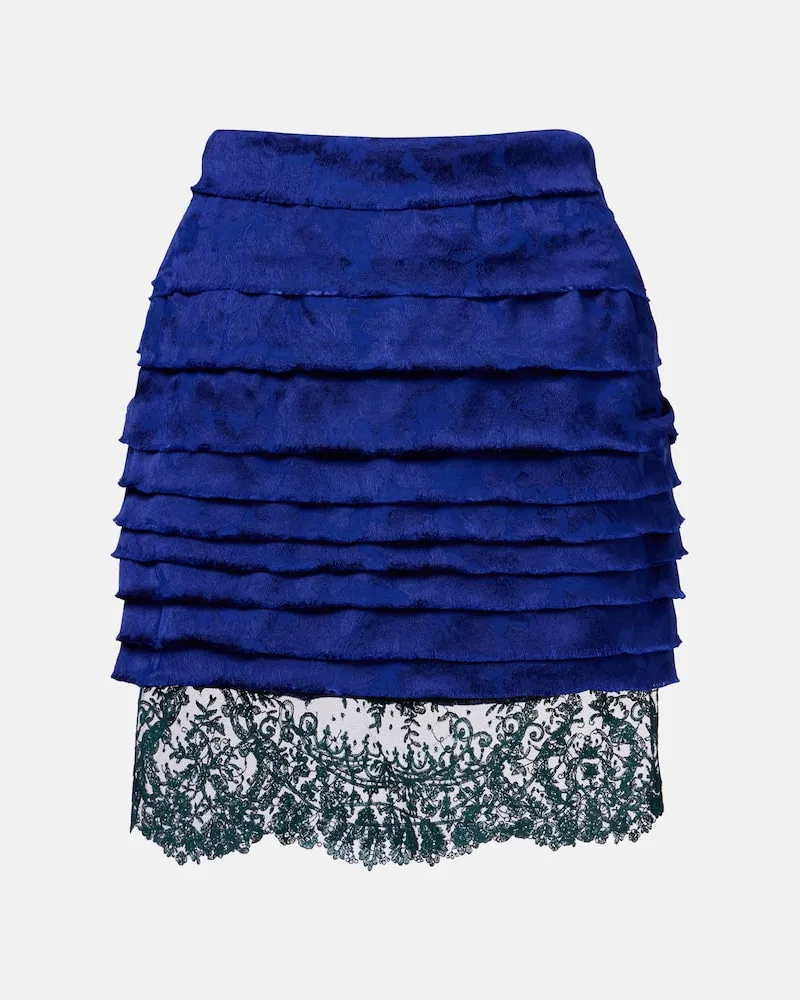 Saint Laurent Minirock aus Jacquard mit Spitze Blau