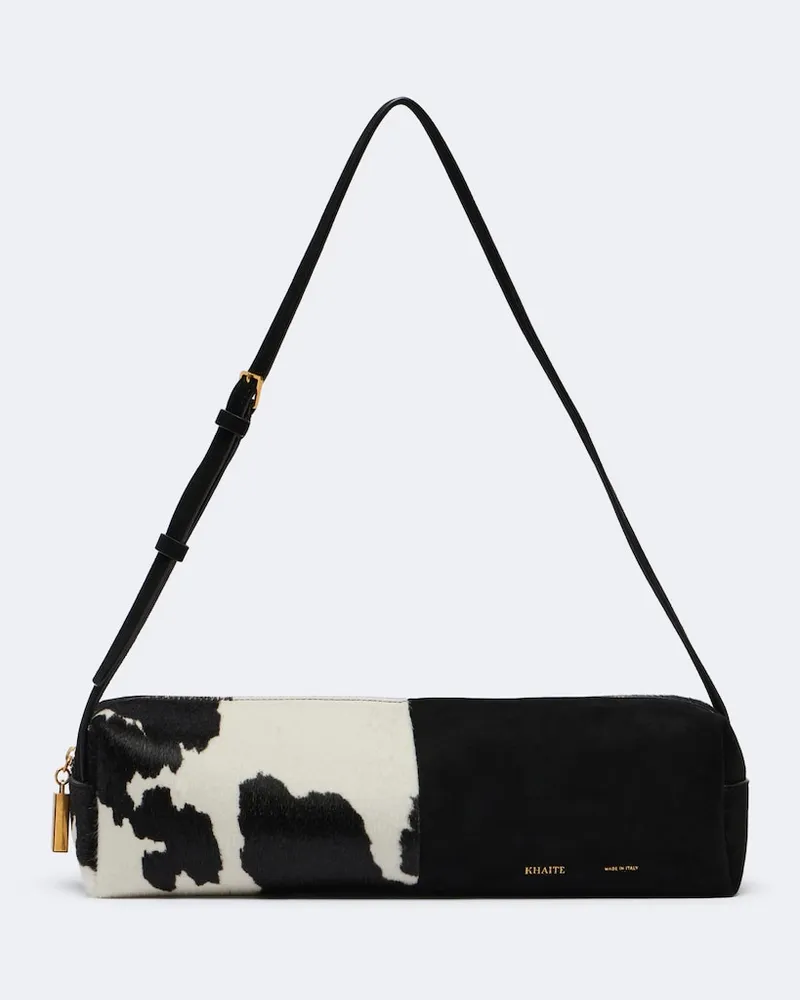 KHAITE Schultertasche Kye Small aus Kalbshaar und Leder Schwarz