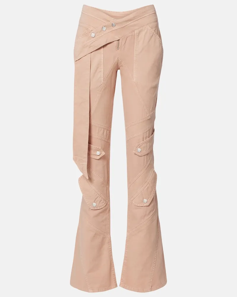 Blumarine Low-Rise-Schlaghose aus Baumwoll-Canvas Beige