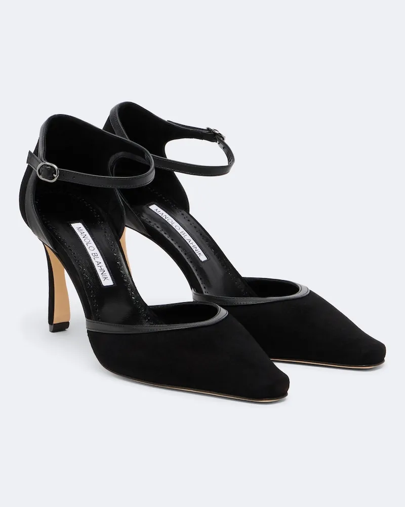 Manolo Blahnik Pumps Verdusan aus Veloursleder mit Leder Schwarz
