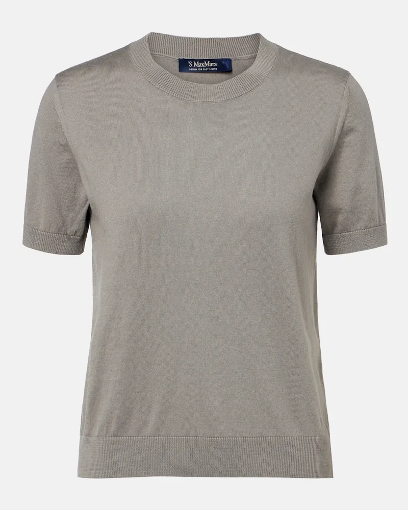 Max Mara Top aus Baumwolle, Seide und Kaschmir Grau