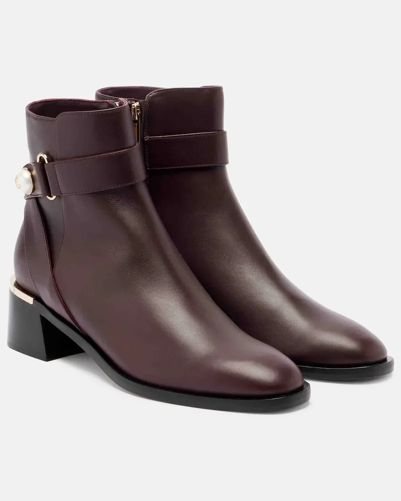 Jimmy Choo Verzierte Ankle Boots Noor 45 aus Leder Burgunderrot