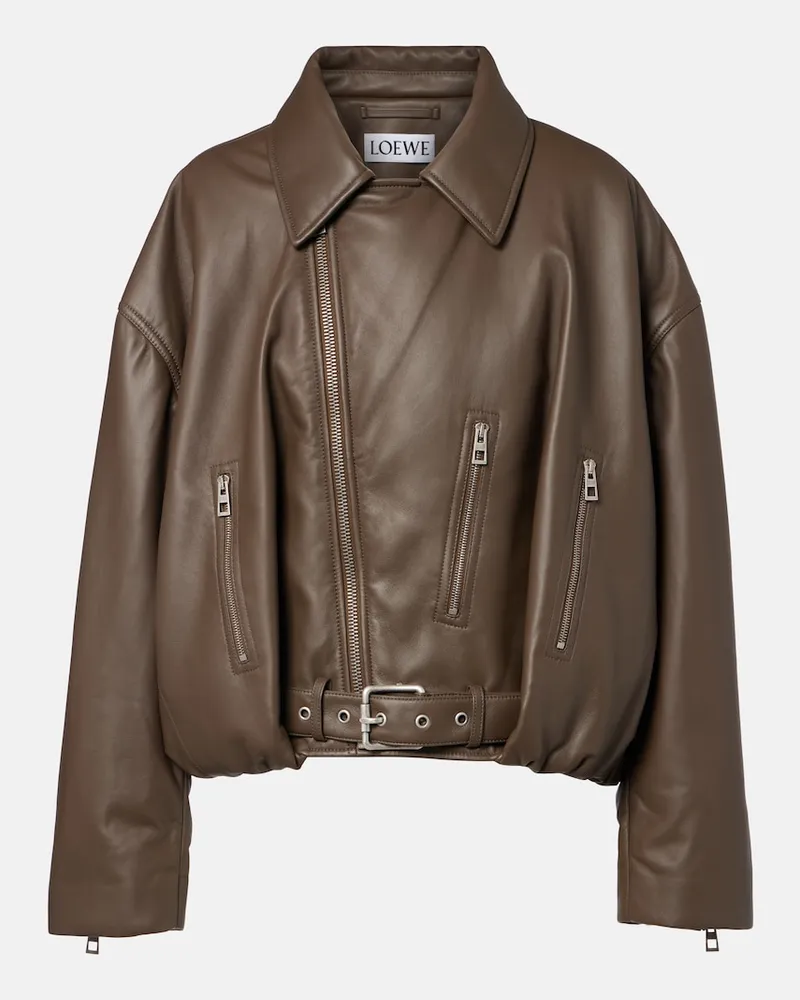 Loewe Cropped-Bikerjacke aus Leder Braun
