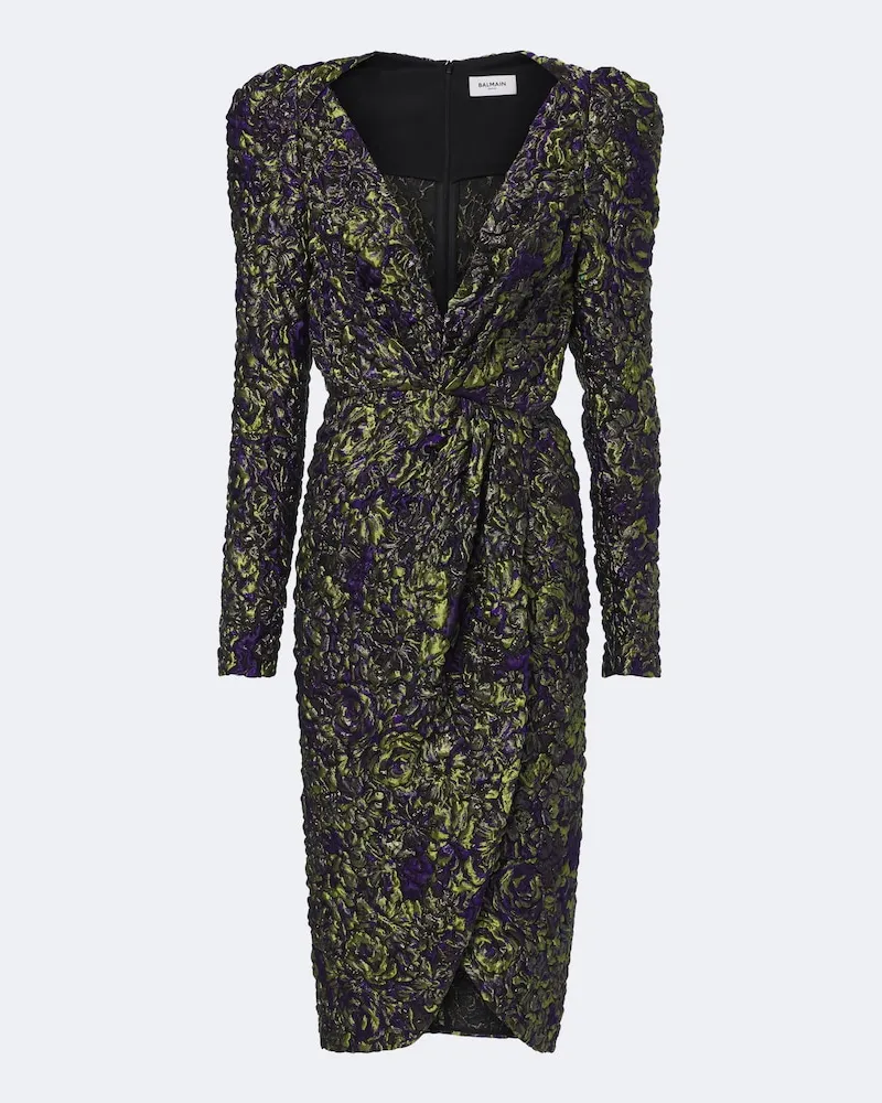 Balmain Midikleid aus Jacquard Grün