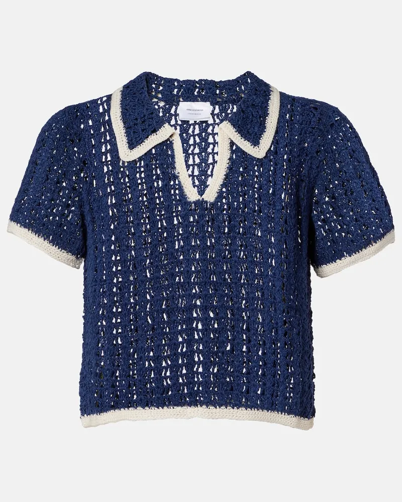 Anna Kosturova Polohemd aus Häkelstrick Blau