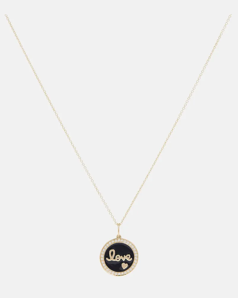 Sydney Evan Halskette Love aus 14kt Gelbgold mit Emaille und Diamanten Gold