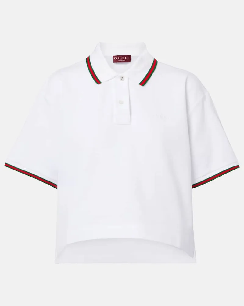 Gucci Polohemd Web Stripe aus Baumwoll-Piqué Weiß