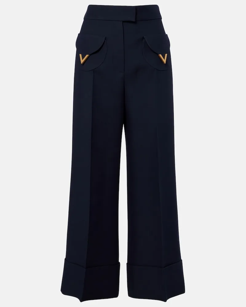 Valentino Garavani Weite Hose VGold aus Crepe Couture Blau