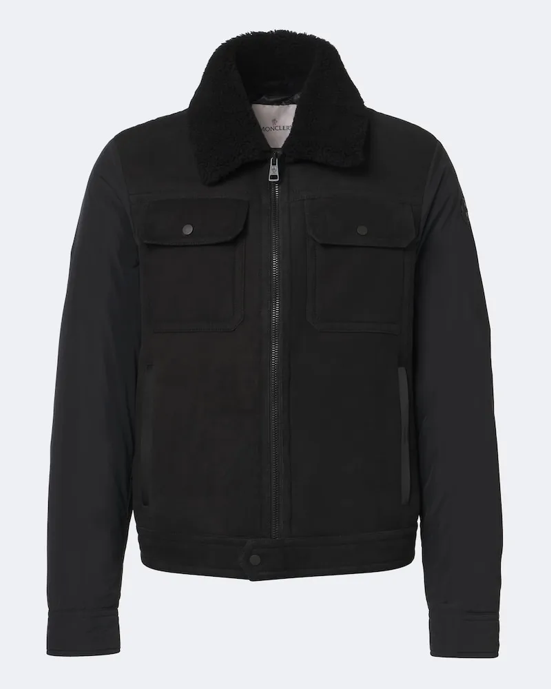 Moncler Daunenjacke mit Veloursleder und Shearling Schwarz