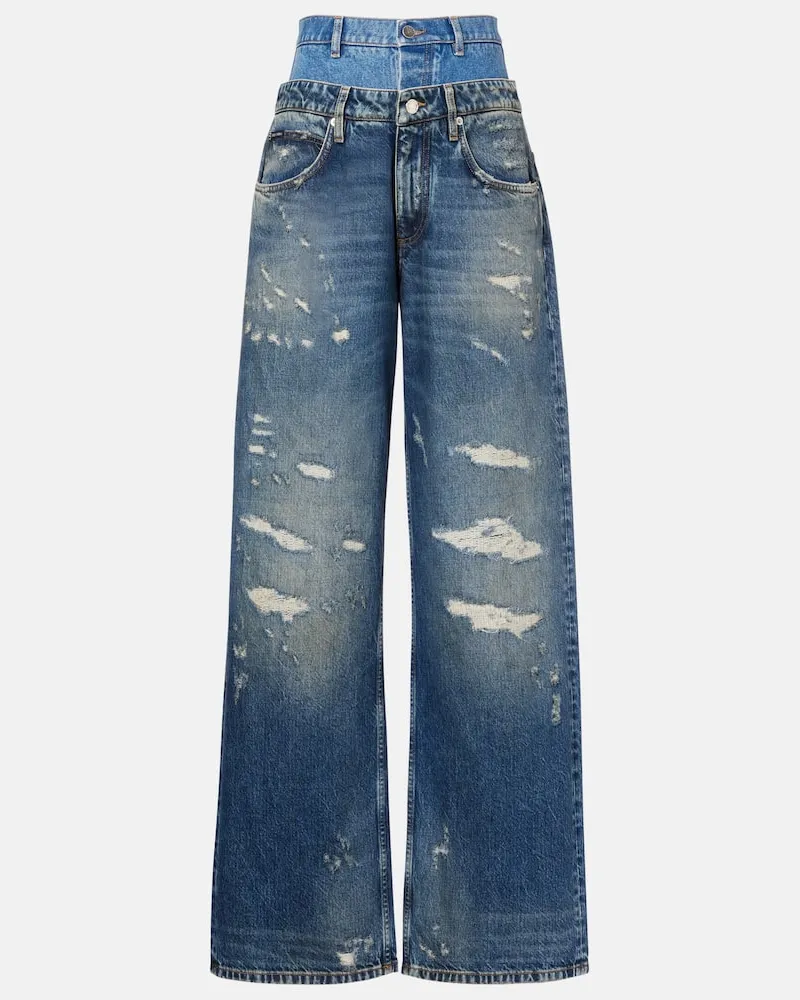 Dolce & Gabbana Distressed High-Rise Wide-Leg Jeans Blau