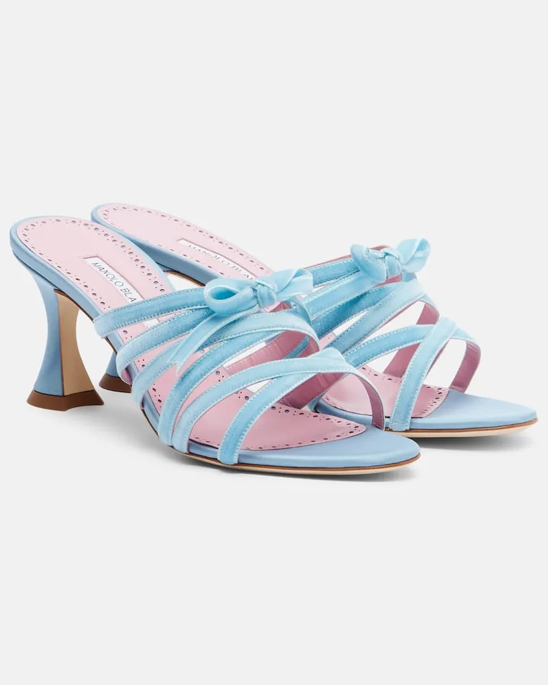 Manolo Blahnik Pantoletten Clementel 70 aus Samt Blau