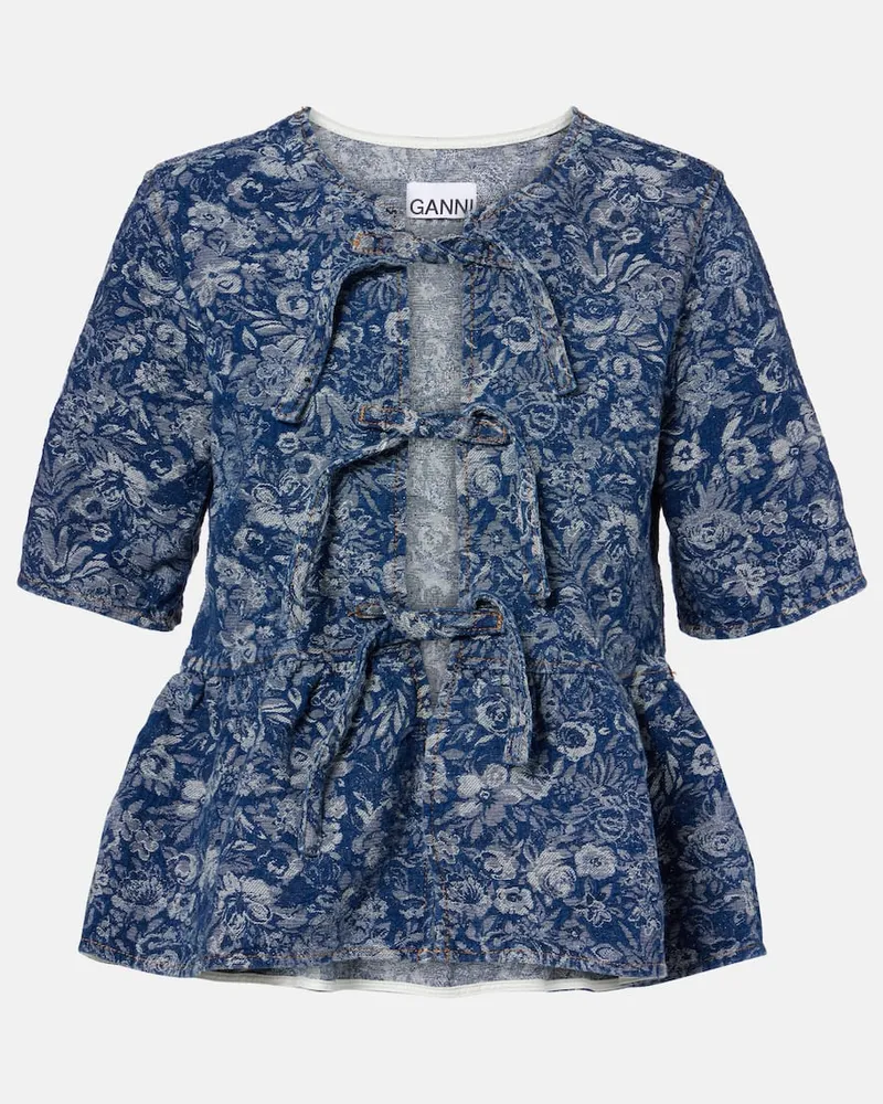 Ganni Top Tapestry aus Baumwolle Blau