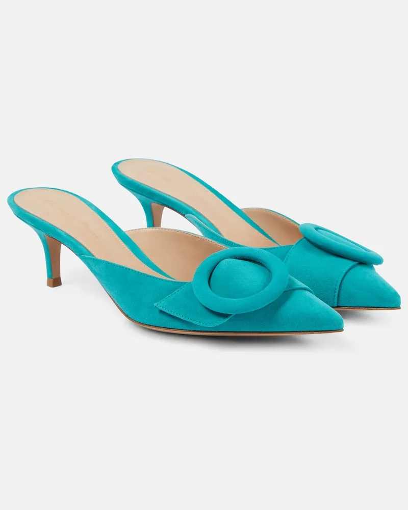 Gianvito Rossi Mules Portofino 55 aus Veloursleder Türkis