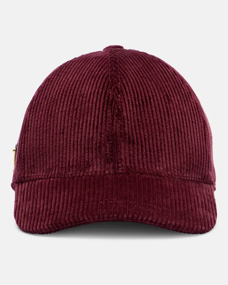 Prada Baseballcap aus Baumwoll-Cord Burgunderrot